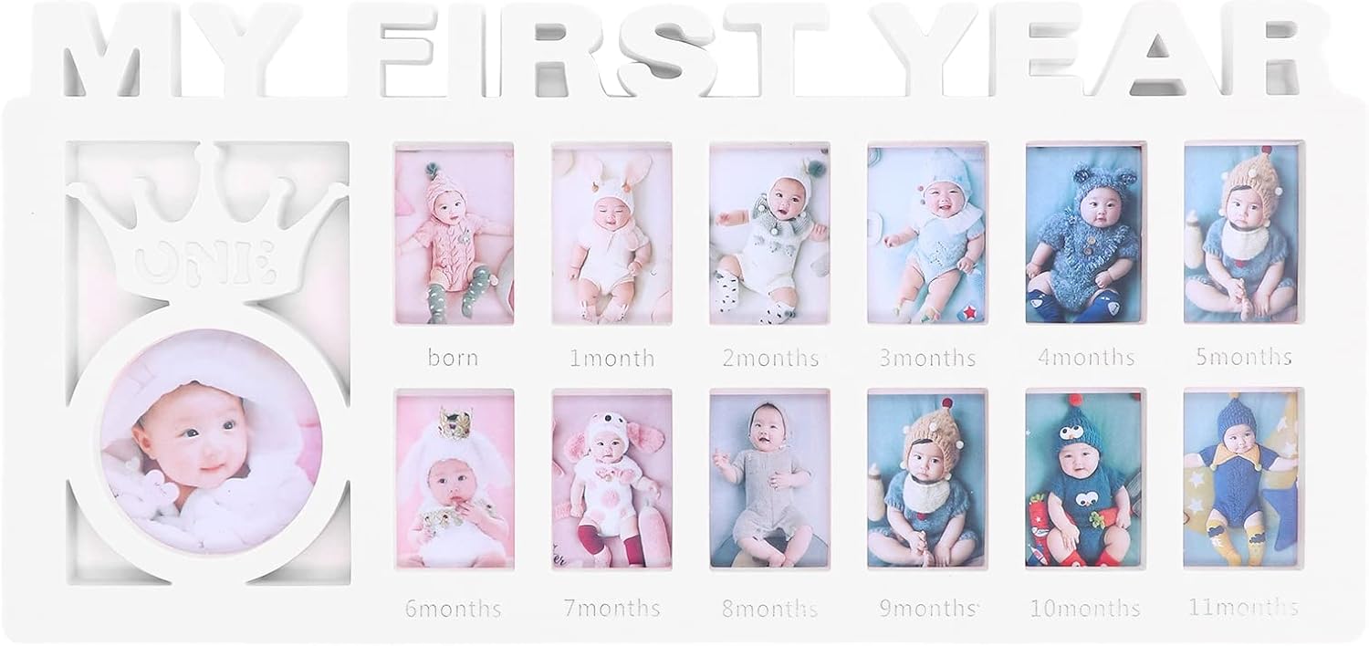 Newborn Photo Frame, Baby’s First Year Growth Picture Frame,12 Month Record Baby’s Monthly Growth Desktop Picture Frame Baby Photo Frame,1st