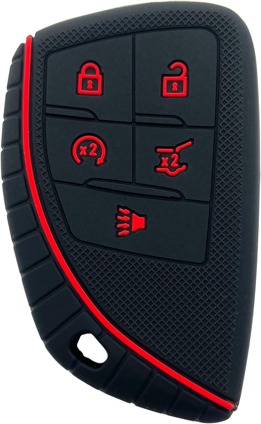 Funda de silicona para llavero inteligente de 5 botones para GMC Sierra 1500 Chevy Chevrolet Silverado 1500 2500HD 3500HD 2023 2022 (negro con rojo