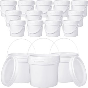16 cubos de plástico blanco de 1 galón con asa y tapa, confiable, resistente, contenedor seguro para alimentos, para almacenamiento multiusos, 16 cubos de plástico blanco de 1 galón con asa y tapa, confiable, resistente, contenedor seguro para alimentos, para almacenamiento multiusos,