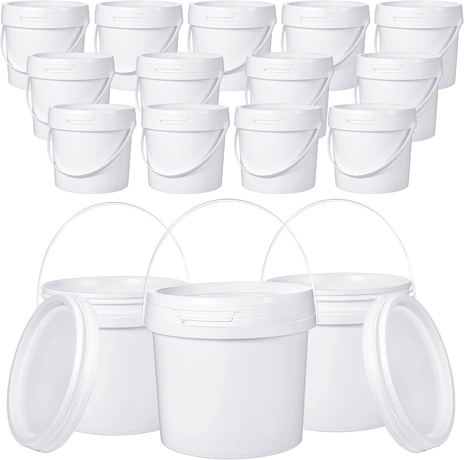 16 cubos de plástico blanco de 1 galón con asa y tapa, confiable, resistente, contenedor seguro para alimentos, para almacenamiento multiusos,