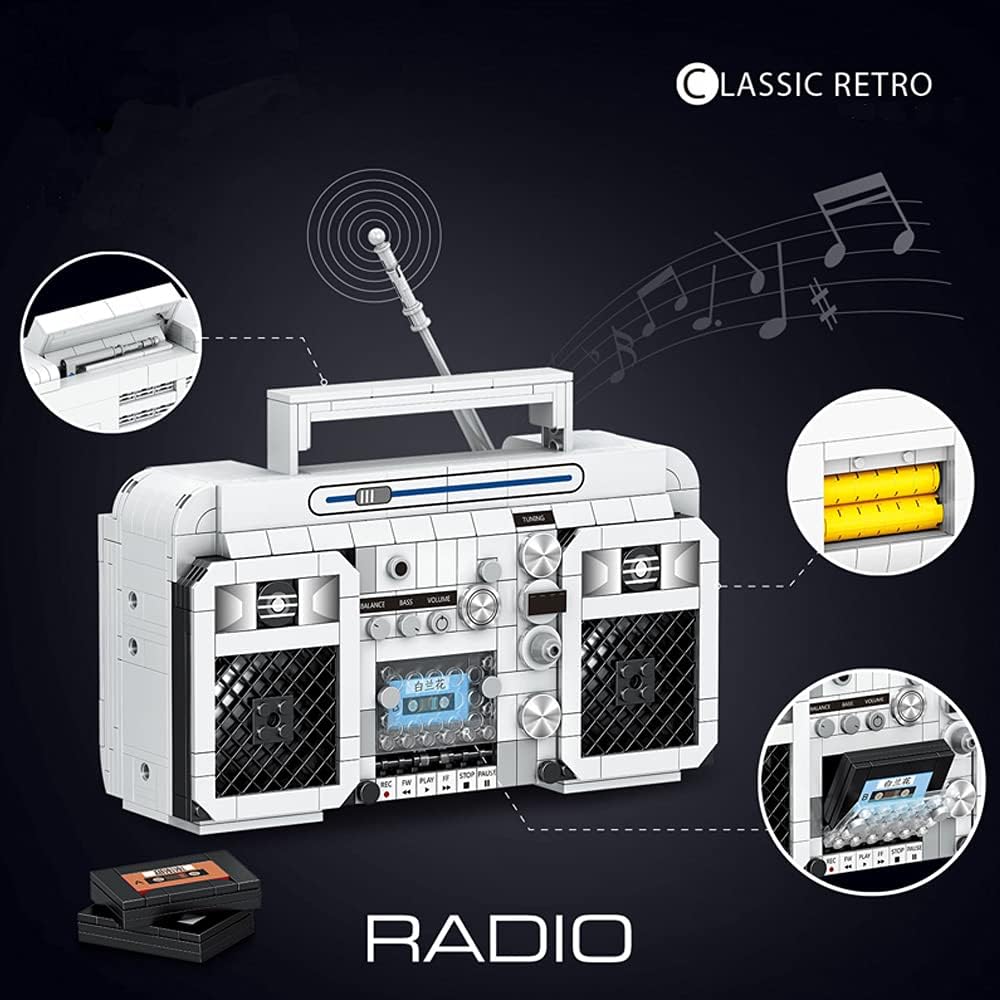 Uvini – Juego de construcción para adultos, radio clásica de la serie retro, juego de construcción para adultos, juego de ladrillos de construcción,