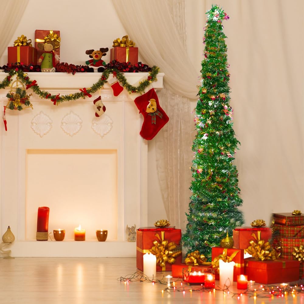 Árbol de Navidad desplegable de 5 pies con soporte, árbol de Navidad artificial plegable, árboles de Navidad de lentejuelas fáciles de montar y