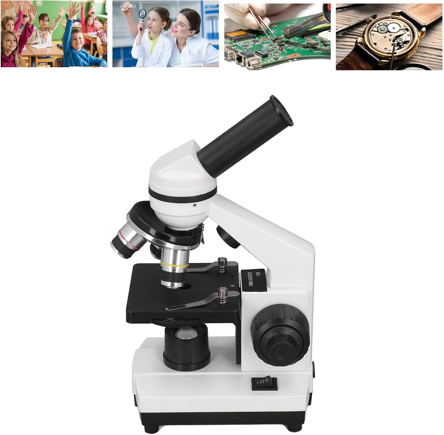 Microscopios 40X-640X para estudiantes niños adultos, microscopio monocular de alto aumento con cuerpo metálico, microscopios monoculares de