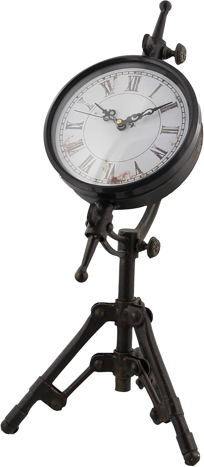 Deco 79 Reloj de trípode de metal, 7″ x 7″ x 14″, negro
