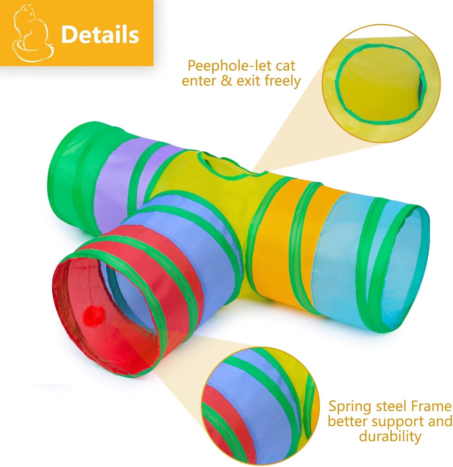 Alicedreamsky Túnel para gatos, tubo plegable con 1 pelota de juego, túneles de gato de 3 vías para gatos de interior, cachorros, gatitos, gatitos,