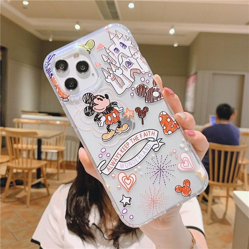 iFiLOVE Linda funda para iPhone 15 Pro Max, para niñas y mujeres, linda caricatura de Mickey Castle, funda protectora delgada y suave de TPU