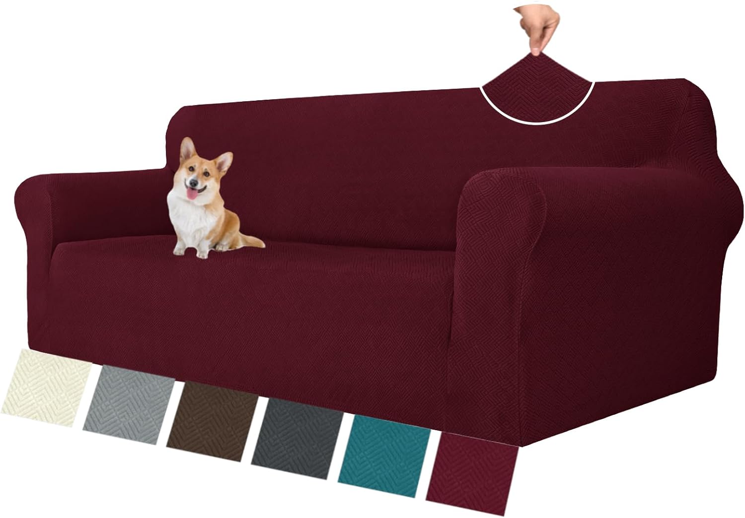 MAXIJIN Fundas de sofá para sofá de 3 cojines, funda elástica de 1 pieza, protector de muebles con parte inferior elástica para niños y perros