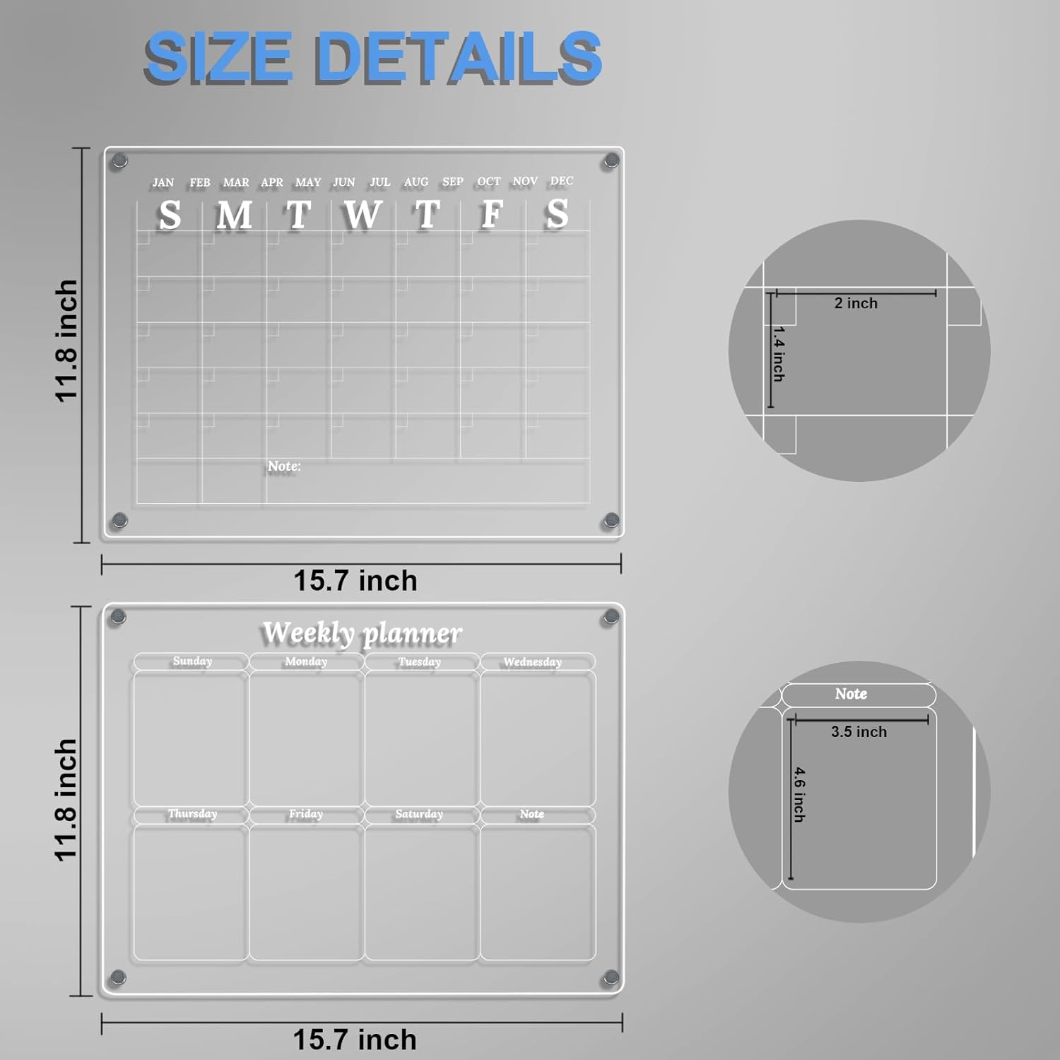 Calendario magnético para nevera, calendario de borrado en seco para refrigerador, paquete de 2 unidades de 12 x 16 pulgadas, tableros de