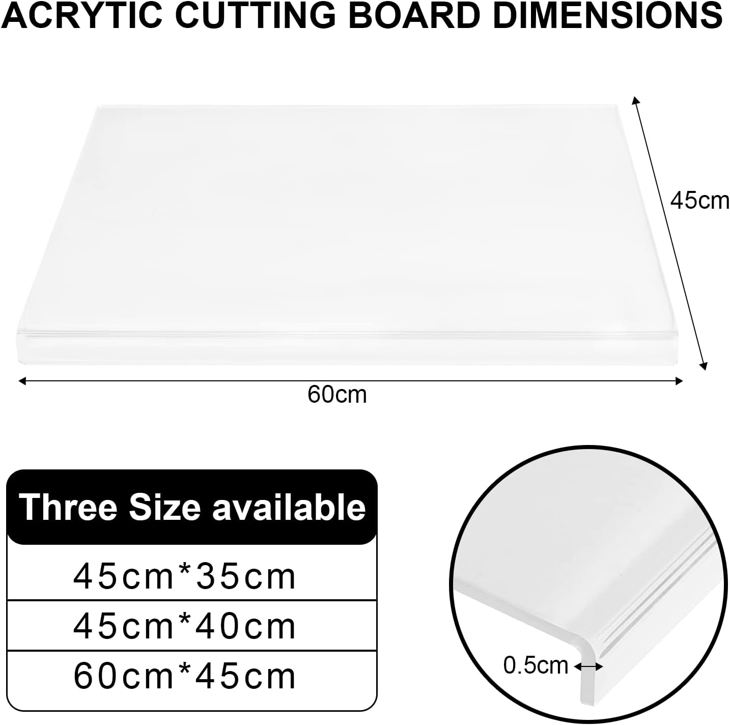 Tablas de cortar acrílicas para encimera de cocina, tabla de cortar acrílica antideslizante transparente, tabla de cortar acrílica con borde de