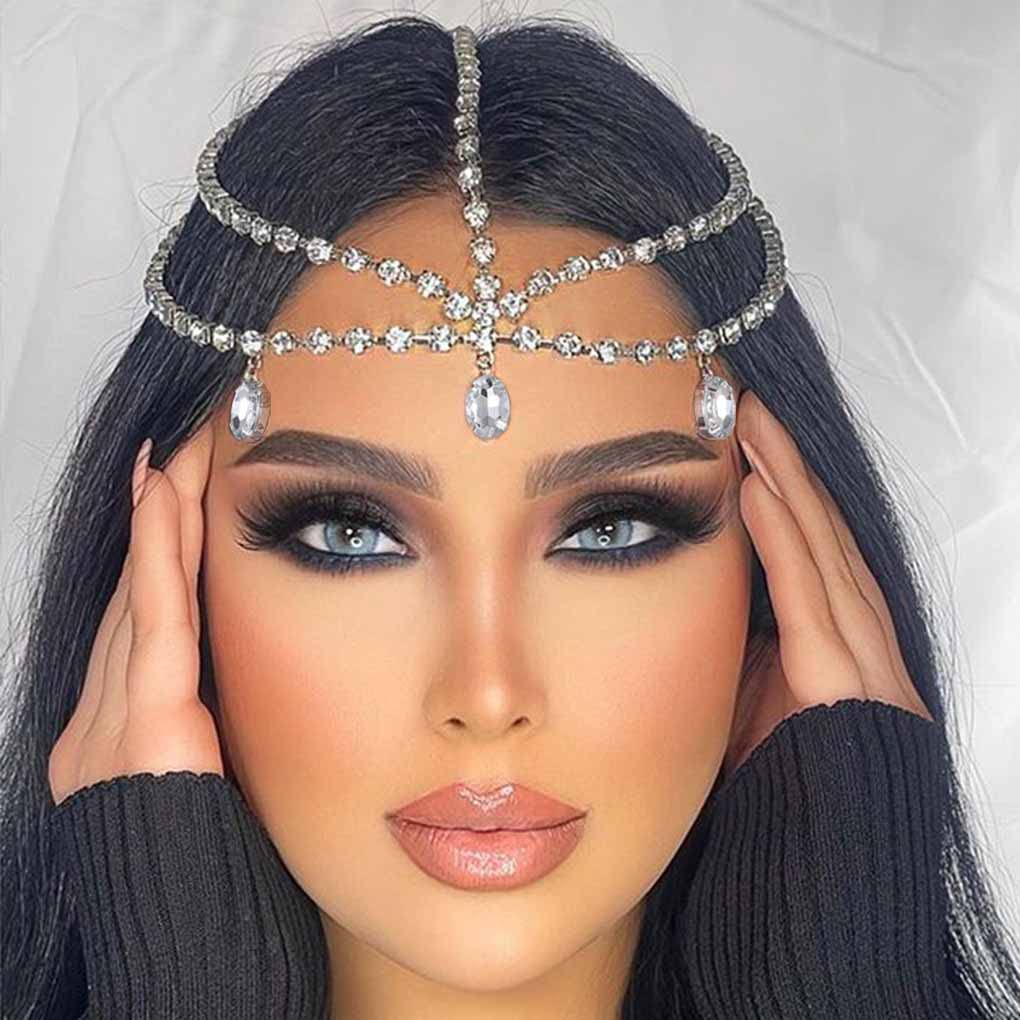 Yalice Cadena de cabeza en capas con diamantes de imitación, tocados brillantes para novia, diademas de cristal brillante, joyería para el cabello