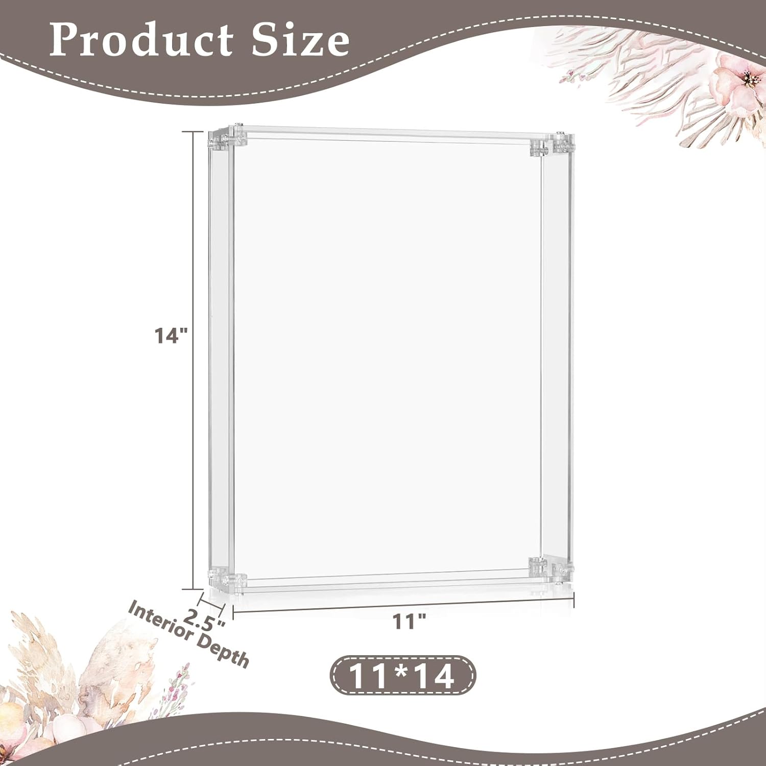 Caja de sombra acrílica de 11 x 14 pulgadas, caja de sombra grande de 2.5 pulgadas de profundidad, caja de memoria transparente para ramo de boda,