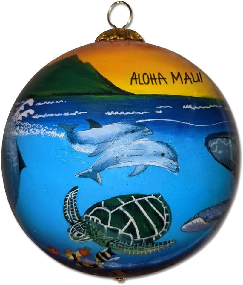 Adorno coleccionable de ballenas jorobadas hawaianas Maui vidrio pintado a mano con caja de regalo HWM