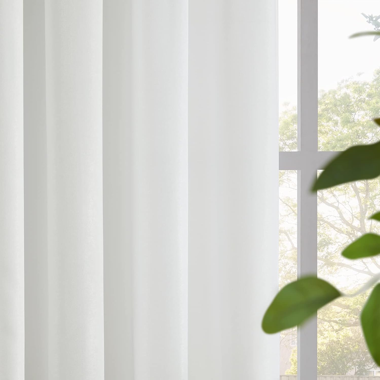 Melodieux Cortinas semitransparentes de terciopelo marfil de 63 pulgadas de largo para dormitorio, sala de estar, textura de algodón natural,