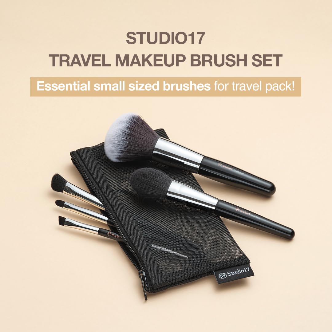 Juego de brochas de maquillaje de viaje, 5 piezas, juego de brochas de maquillaje esenciales para rostro y ojos, juego de brochas de maquillaje