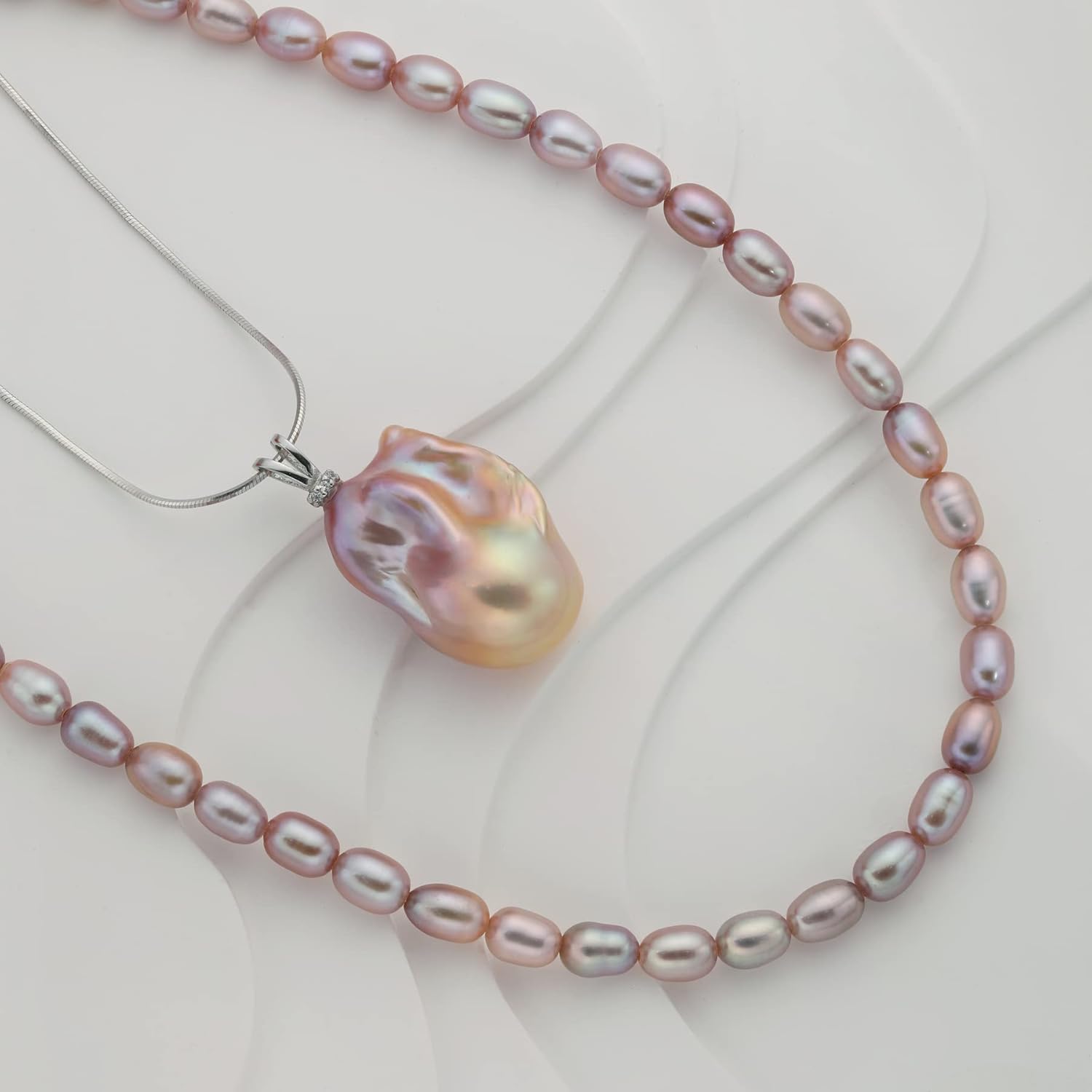Genuine Freshwater Pearl Necklace Pearl necklaces for WomenDouble Layer Silver Necklace for Women Metallic Purple Pink Necklaces for Women Baroque