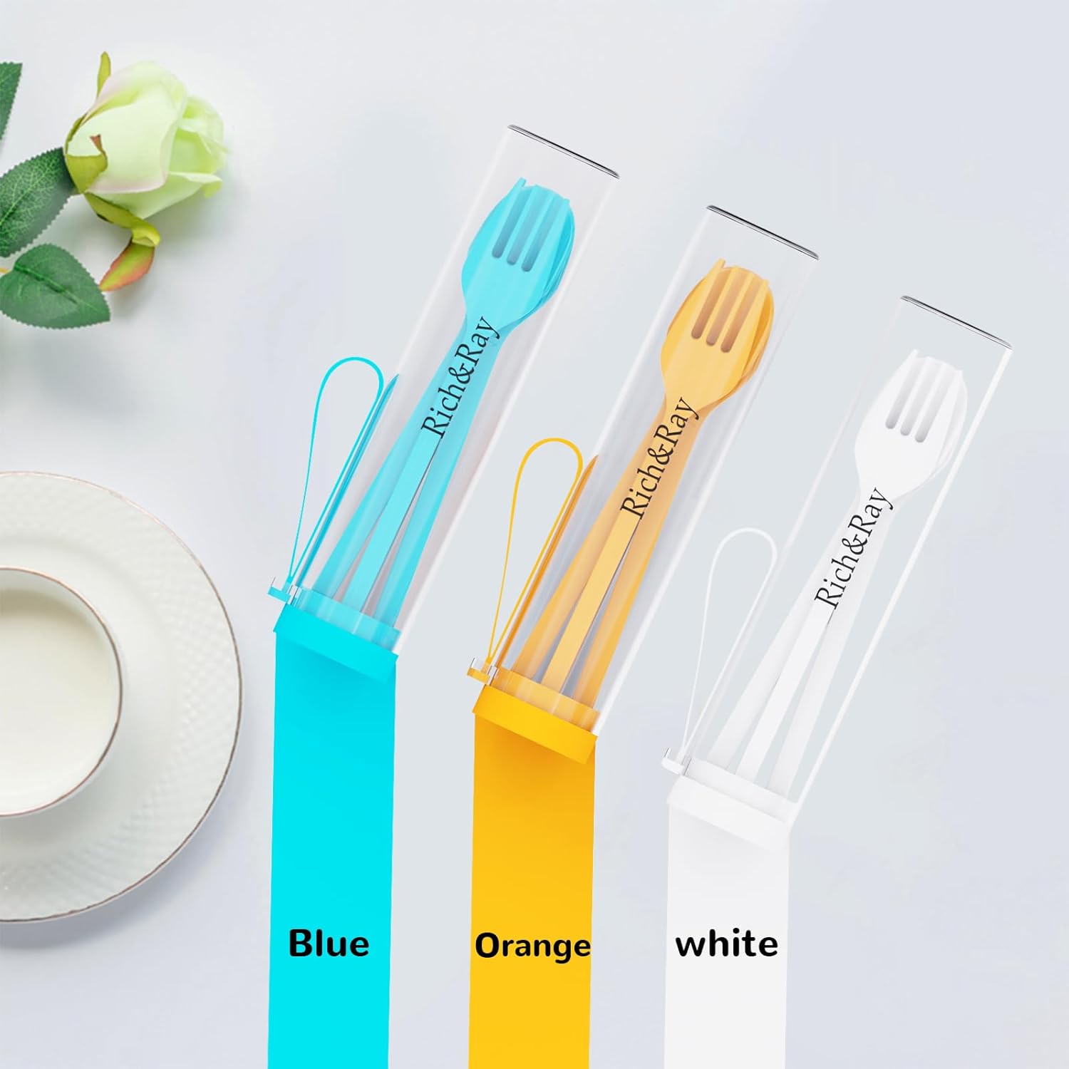 Juego de utensilios de viaje con estuche, accesorios de pícnic reutilizables, tenedor y cuchara, juego de cubiertos ecológicos sin BPA para niños y