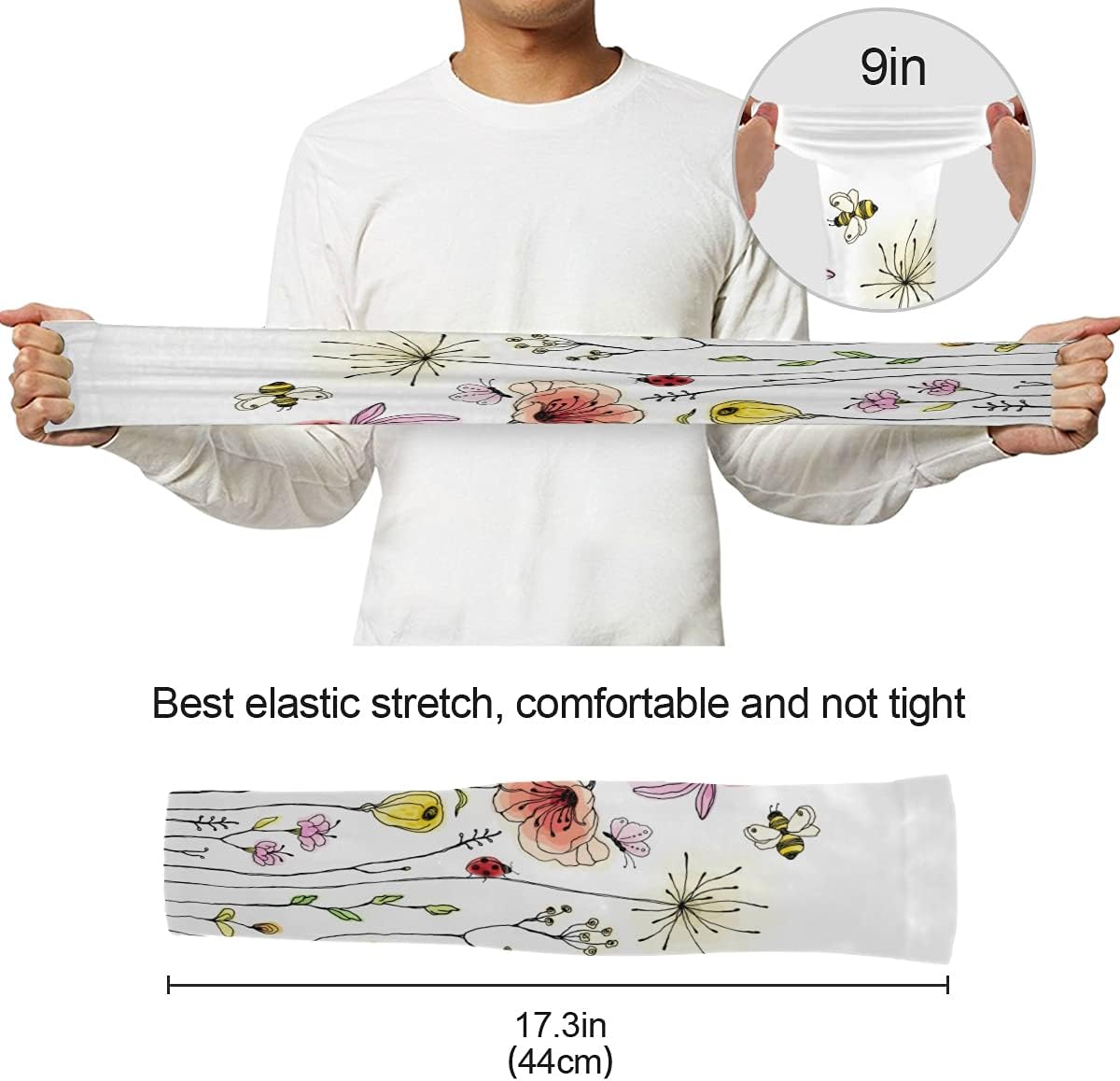 Mangas de jardinería con diseño de libélula de flores, con agujero para el pulgar, protección solar, mangas para brazos para mujeres y hombres