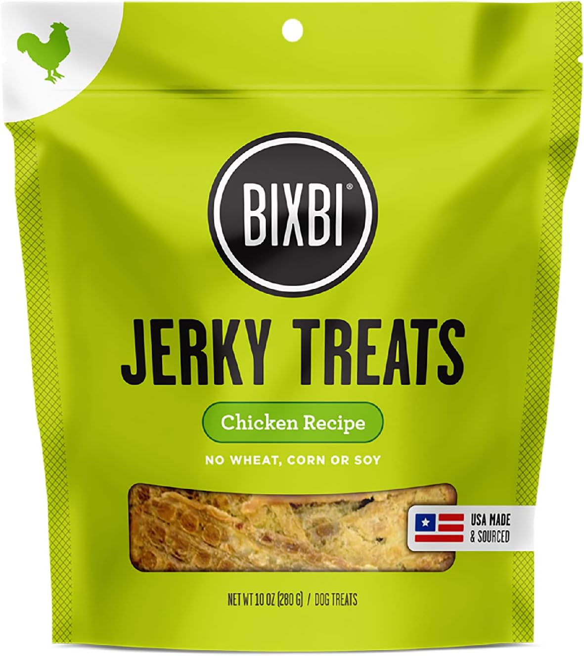 BIXBI Golosinas para perros Jerky, pollo original, 10 onzas, golosinas para perros sin granos hechas en Estados Unidos, alto en proteínas, nutrición