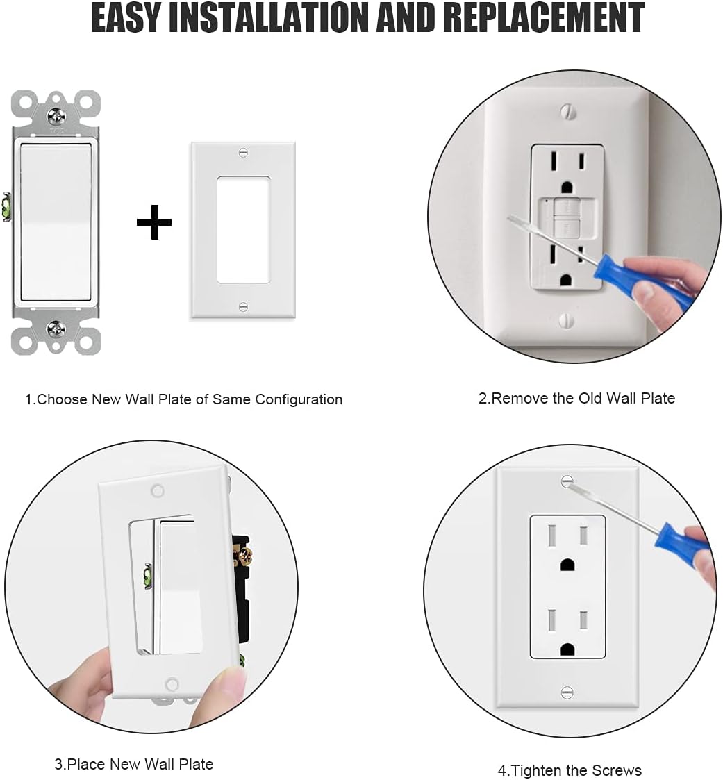 Placa decorativa de pared de 1 banda, cubierta de enchufe de receptáculo, para interruptores de luz, atenuadores, GFCI, receptáculo, salida USB,