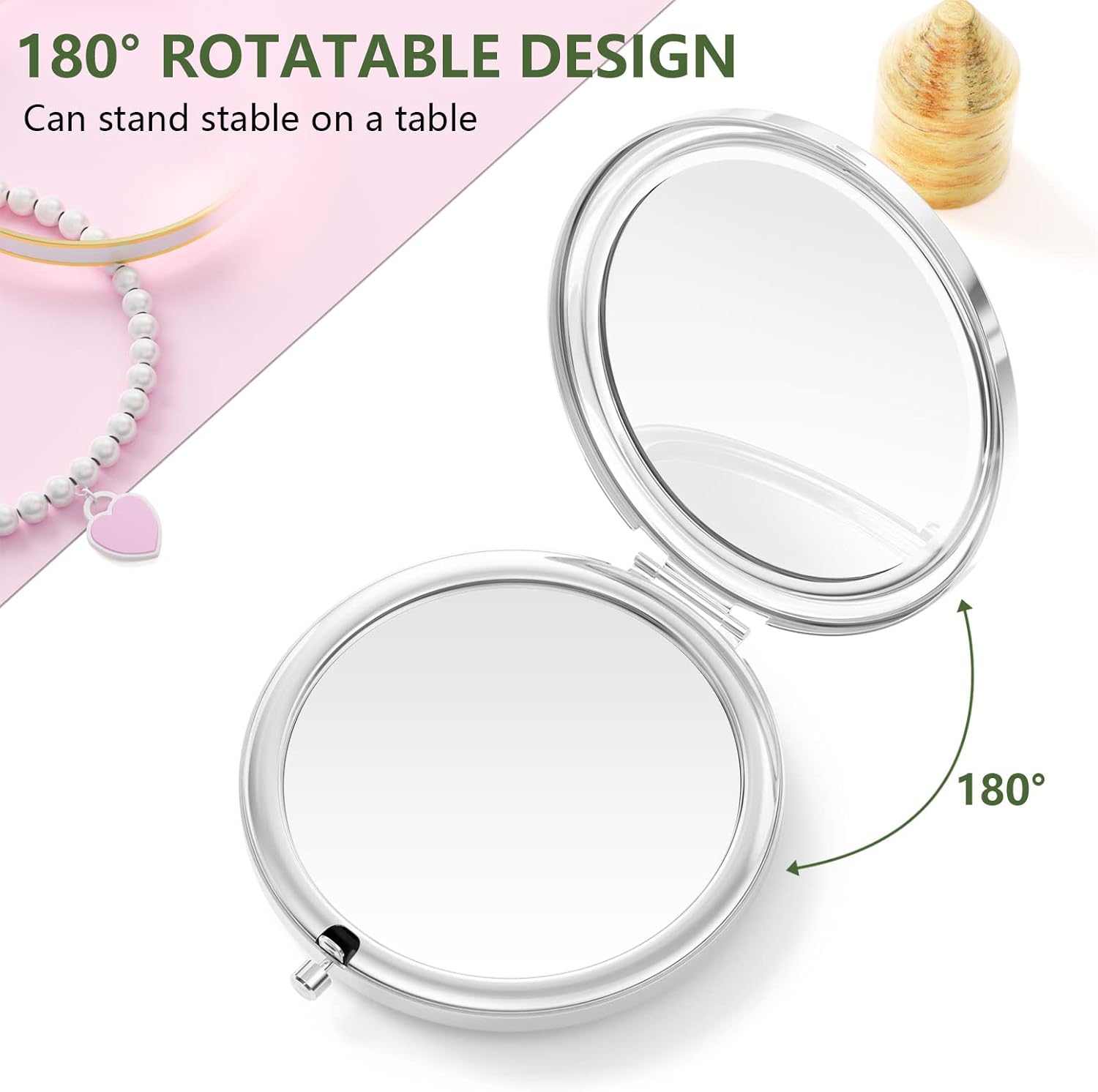 Nipichsha Espejo compacto, espejo de maquillaje de viaje de bolsillo, espejo compacto de aumento de 2 caras, espejo compacto de aumento 2X1X,