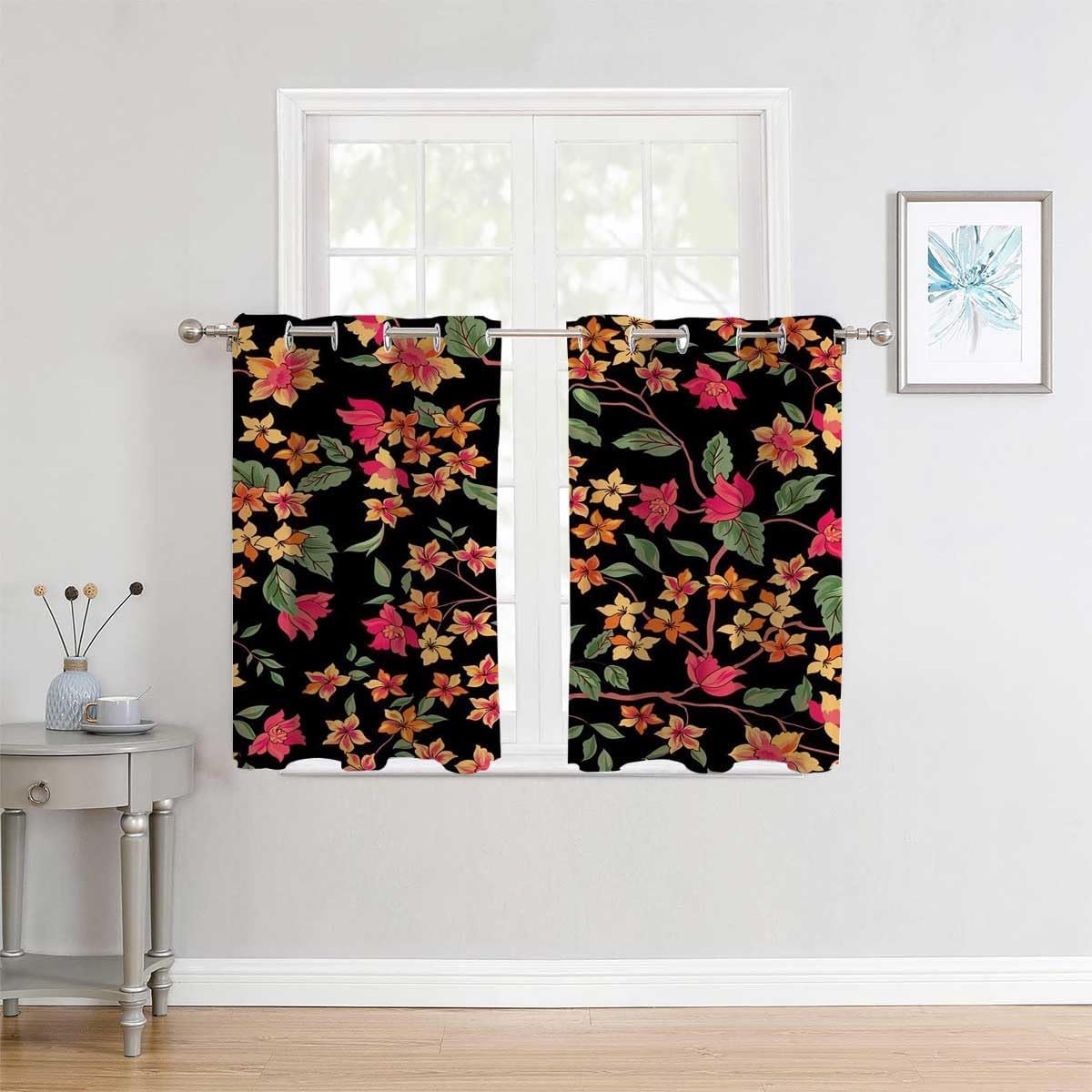 YANFENQI Cortinas para Sala Dark Floral Grommet Short Divisor De Habitaciones Window Noise Blocker 55Inch Width by 55Inch Length,2 Panels