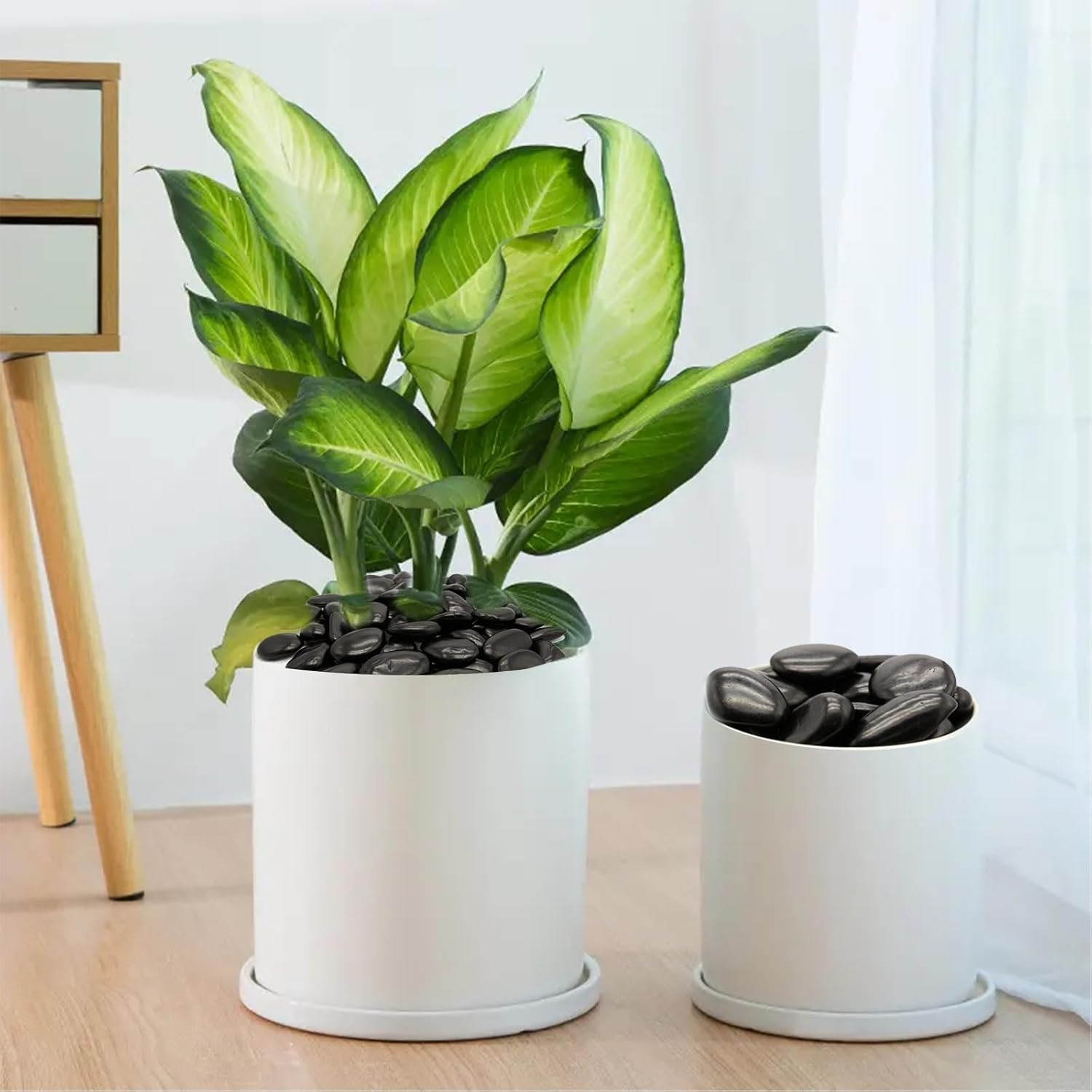 Piedras pulidas de 10 libras, piedras naturales a granel, rocas de paisajismo para plantas, acuario, pecera, grava decorativa, color negro, 0.39 a