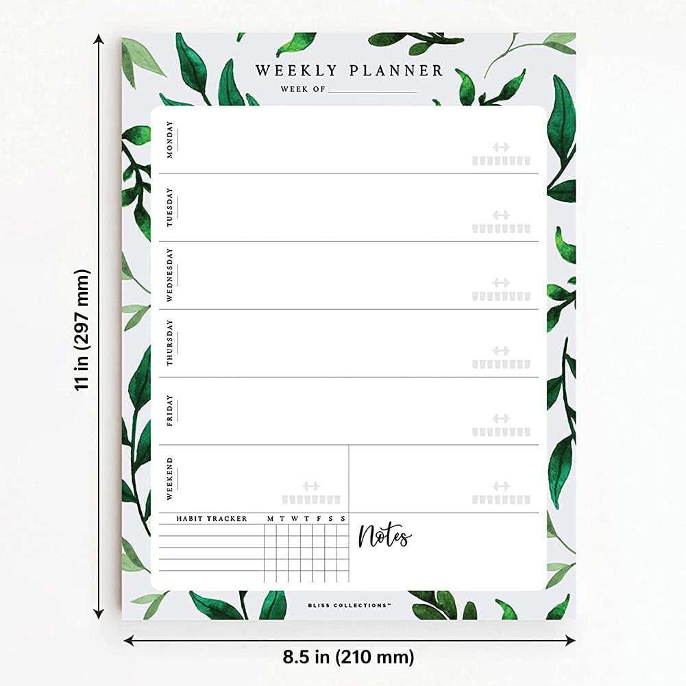 Bliss Collections Agenda semanal, acuarela verde, hojas sin fecha, bloc de notas que incluye calendario, organizador, programador para objetivos,
