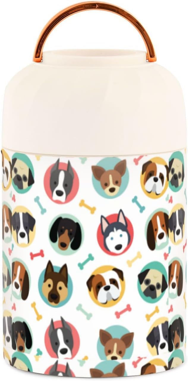 Lindo tarro de comida de hueso de perro con cuchara de acero inoxidable aislado al vacío, recipiente de alimentos de 17 onzas para adultos