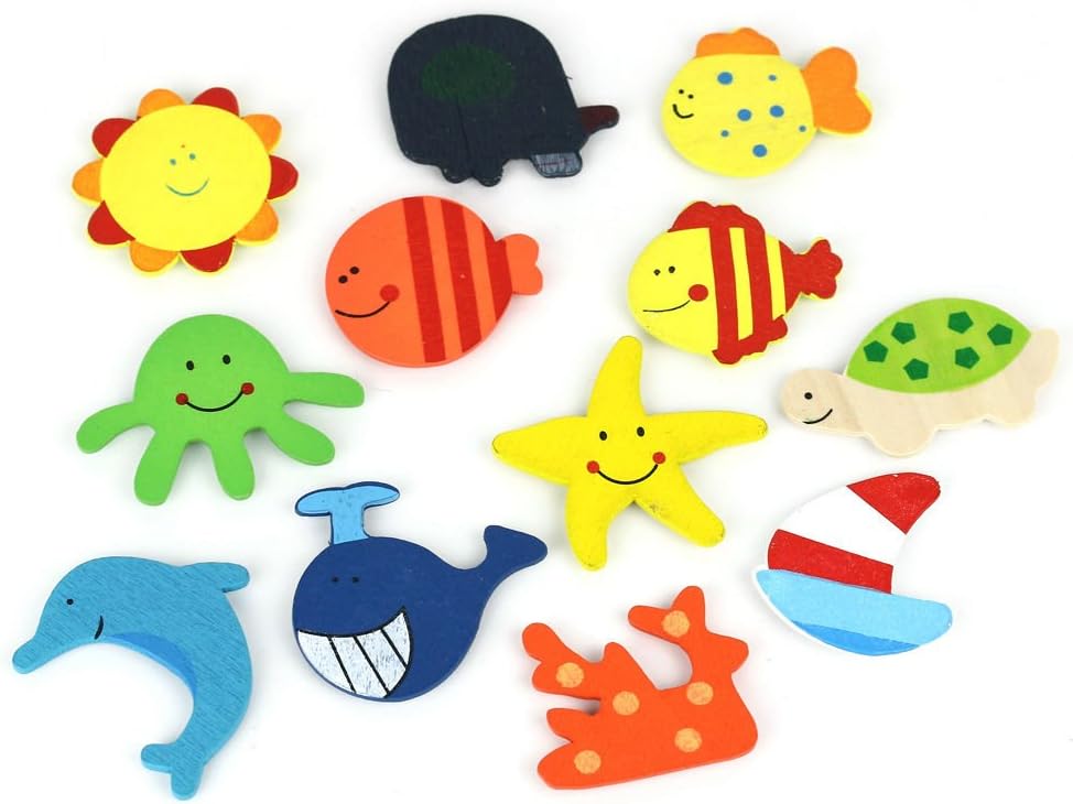 24 calcomanías de imán de nevera de madera de animales al azar para refrigerador, juguete educativo para el hogar, imán de bricolaje, calcomanías de