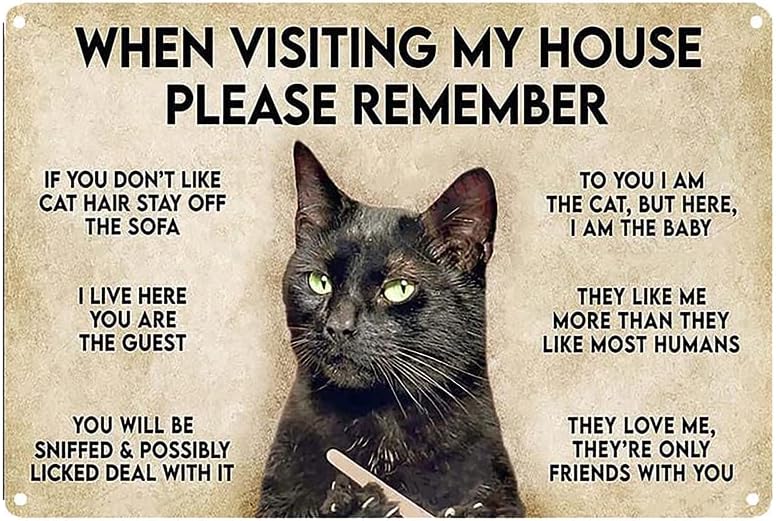 -When Visiting My House Please Remember – Decoración de pared vintage – Letreros de metal de gato – Póster de pared de metal de estaño con diseño