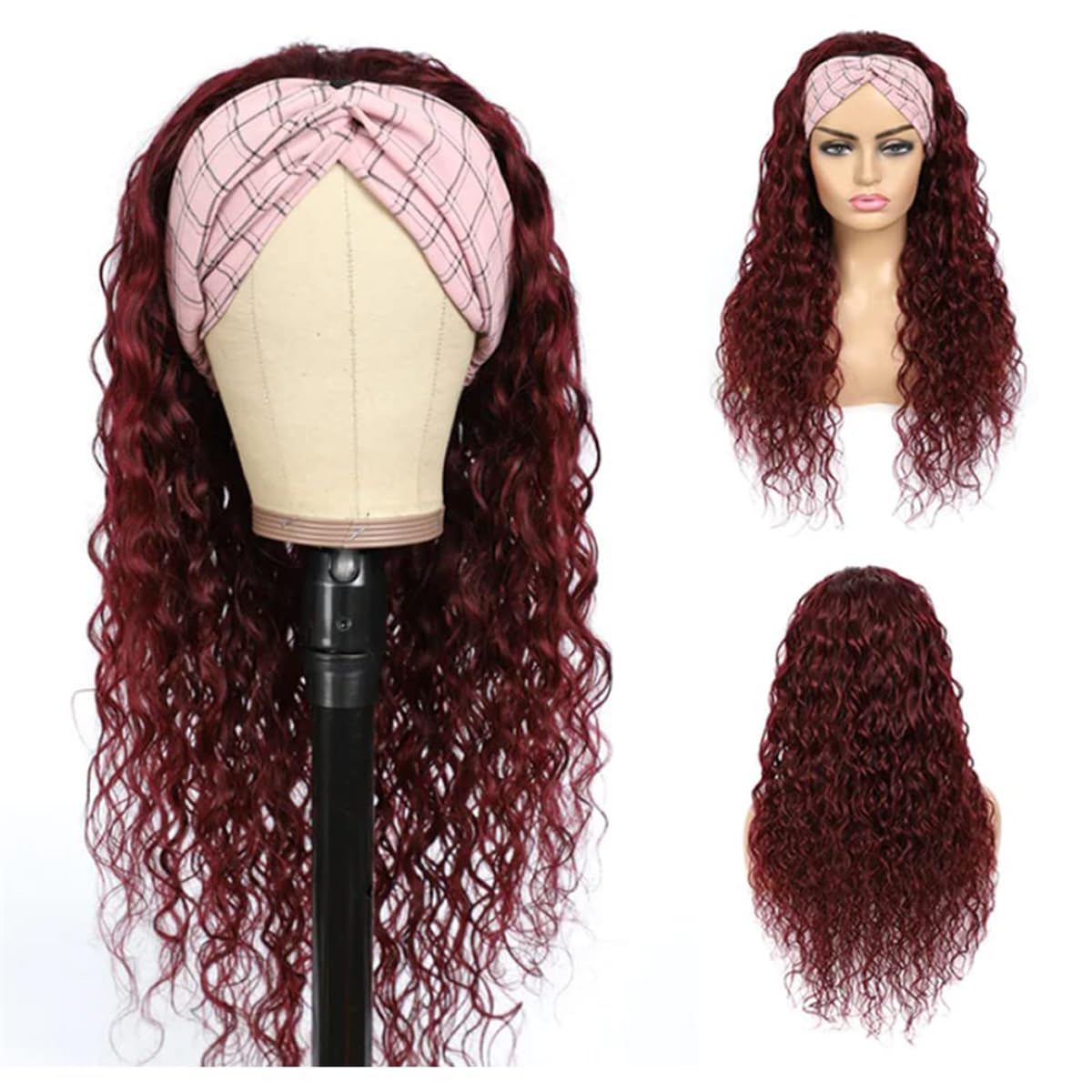 GzorOuzr 1B99J – Pelucas de cabello humano ondulado rizado con diadema, pelucas de cabello Remy brasileño degradado para mujeres, densidad del 130%,
