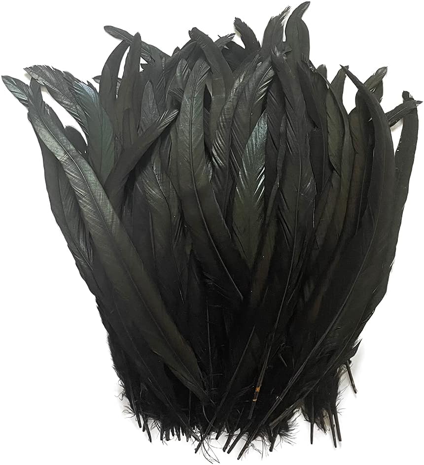 LONDGEN 50 plumas de cola de coque de gallo natural de 12 a 14 pulgadas para actuaciones escénicas y decoración de disfraces (negro)