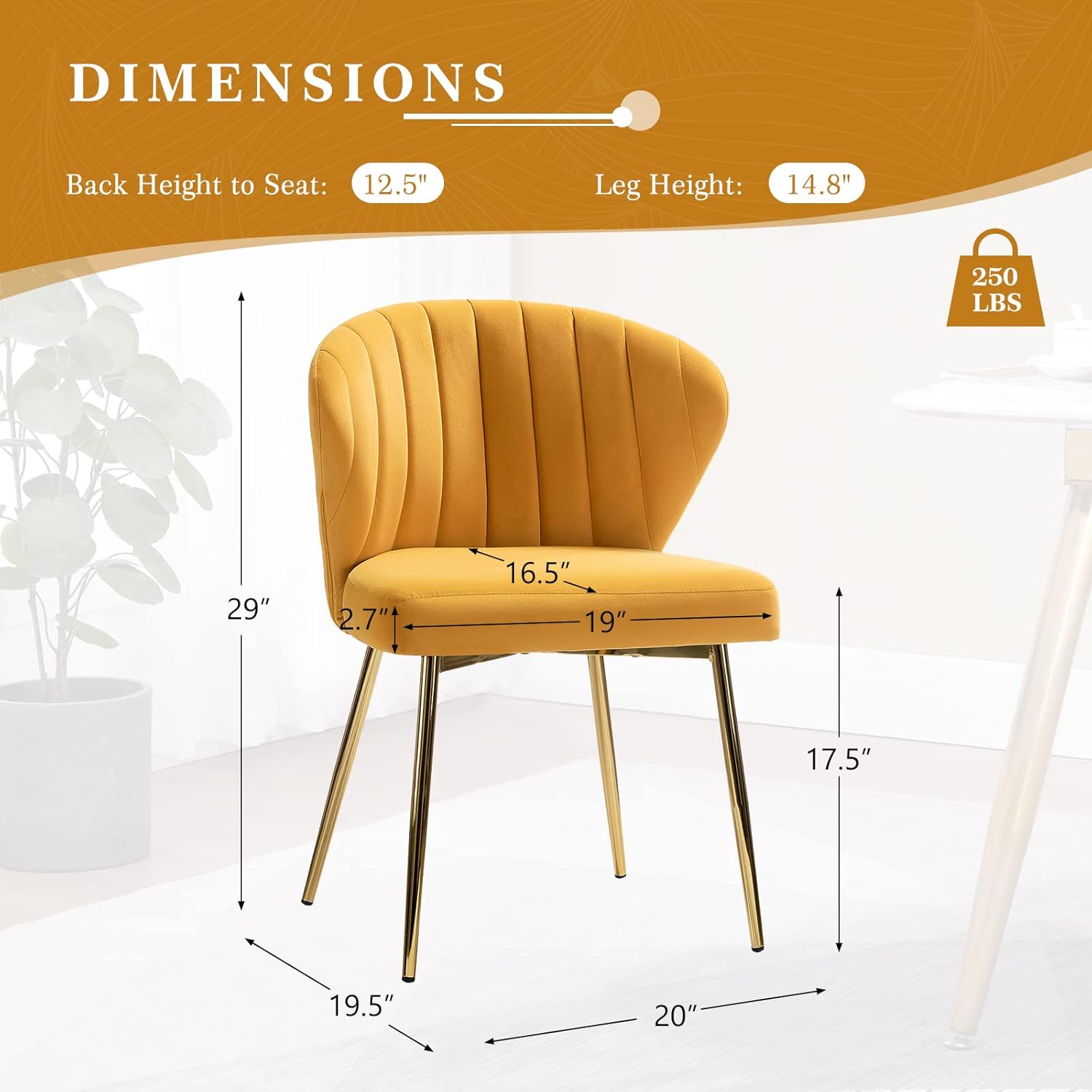 HULALA HOME Silla de comedor de terciopelo, bonita silla de acento sin brazos, silla de sala de estar con patas doradas, silla lateral tapizada