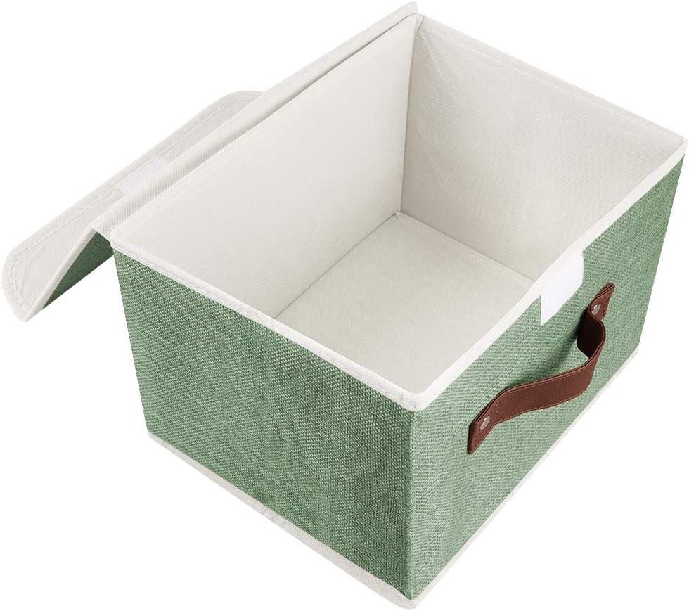 Cajas de almacenamiento con tapas, paquete de 2 cajas de almacenamiento decorativas plegables de tela, cubos de almacenamiento con tapa para