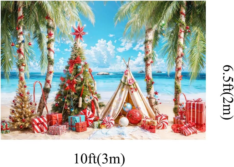 Kate Caja de playa de 10 x 6.5 pies, cuentas rojas, fondos para fotografía, tienda de campaña de palmera, decoración de árbol de Navidad, fondo