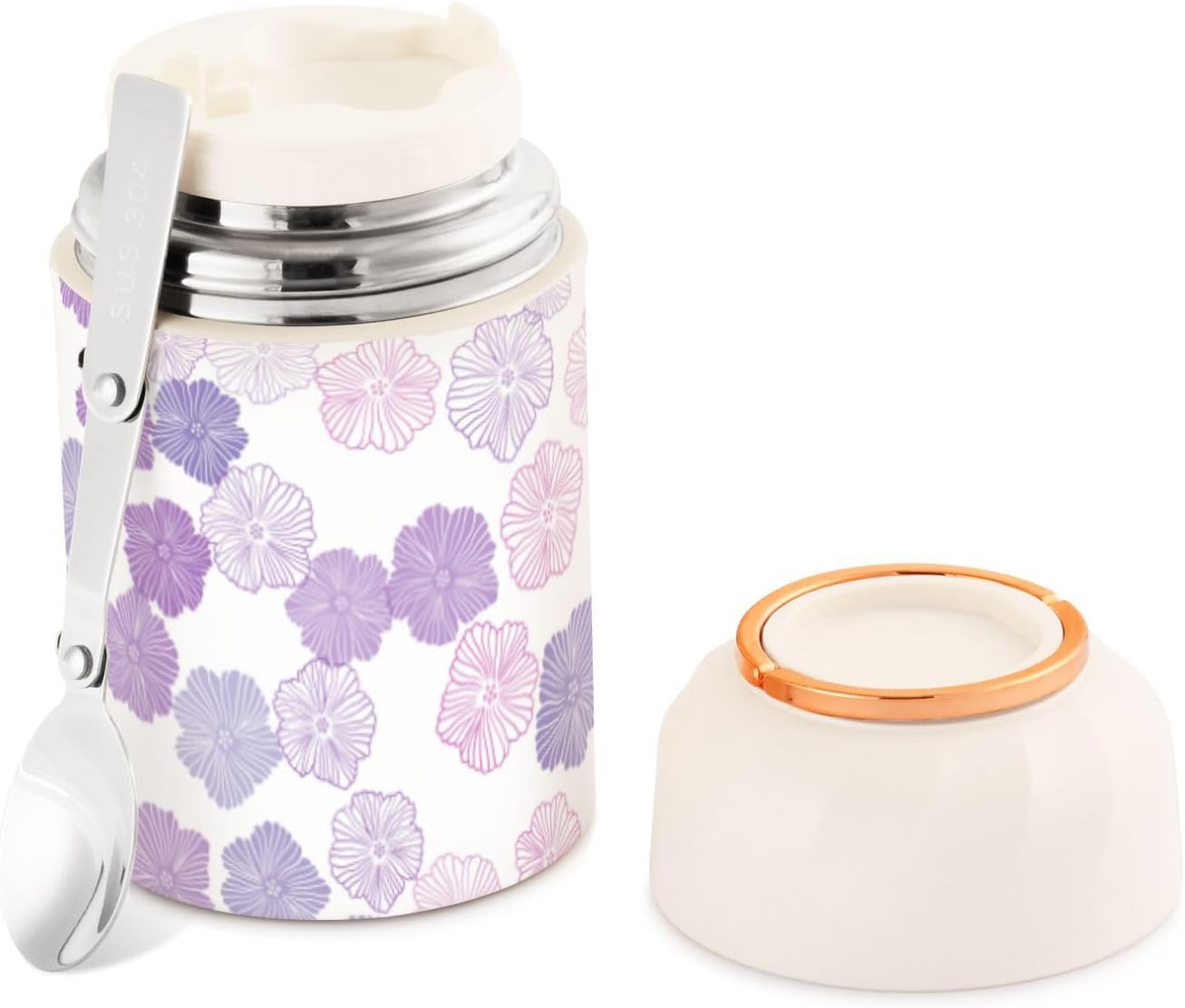 Dark Purple Pink Doodle Kids Womens Insulated Food Jar with Spoon 17oz500ml Food Jar Insulated Stainless Steel Vacuum Food Warmer Food Container for