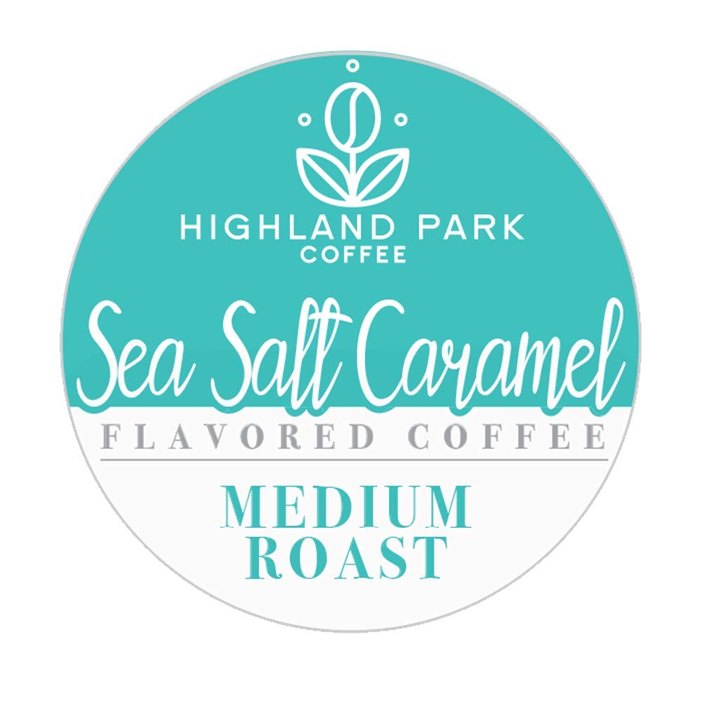 Highland Park Coffee Cápsulas de café de una sola porción compatibles con cafeteras Keurig K Cup, caramelo de sal marina, 80 unidades