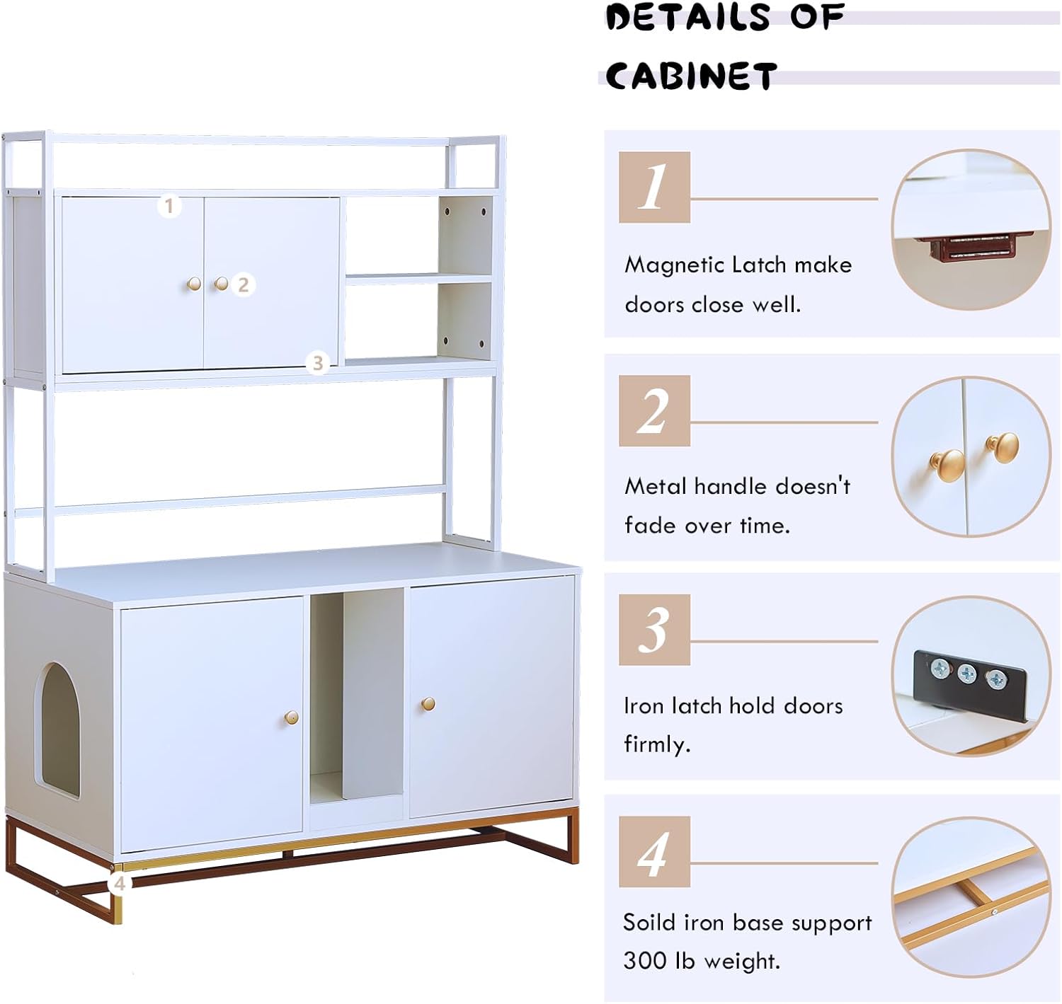 Caja de arena para gatos, caja de arena grande oculta para gatos de 60 pulgadas con estante, muebles de casa para gatos de interior con almohadilla