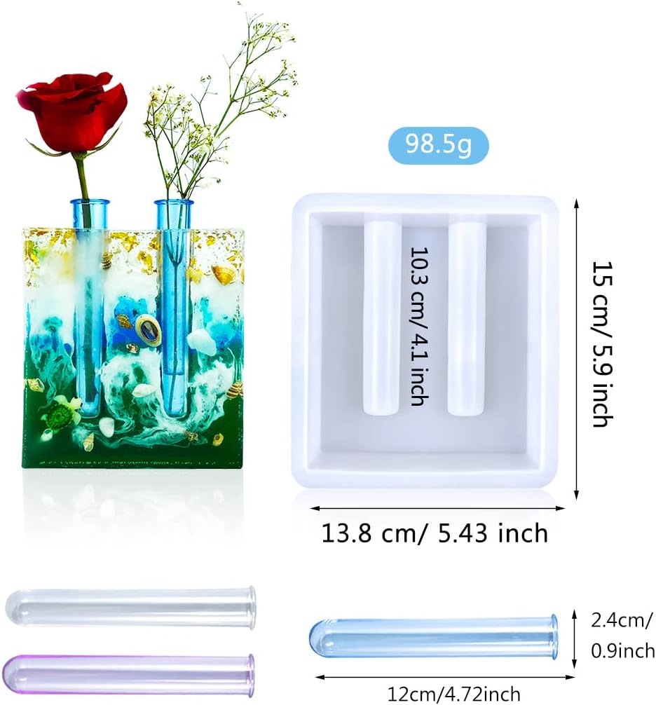 Voyyphixa Moldes de resina para jarrón de silicona para estación de propagación de plantas, jarrón rectangular de resina epoxi con 3 tubos de