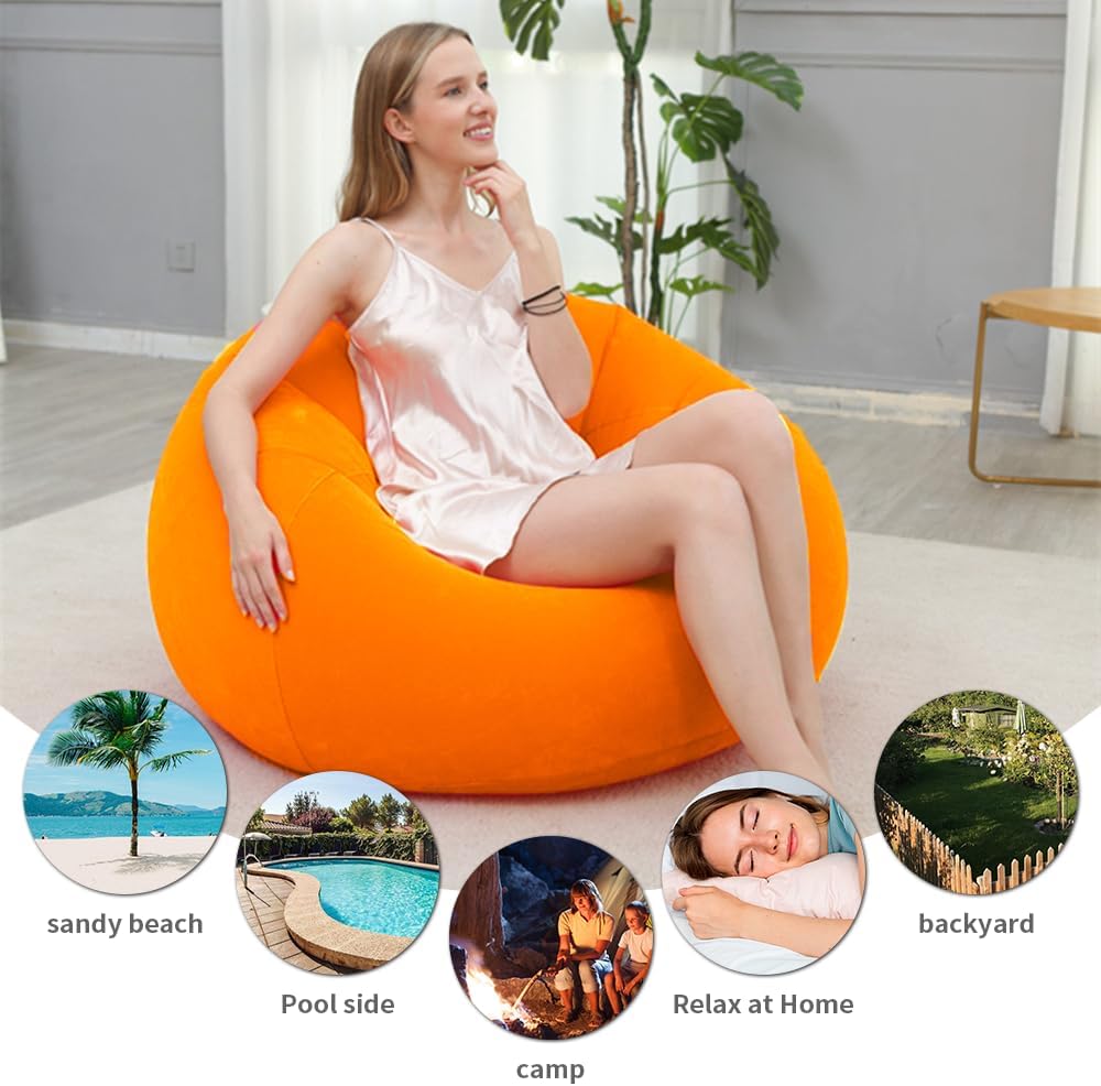 KAERMU Silla inflable con bomba de aire, sofá tumbona para sala de estar interior, dormitorio, tumbonas (naranja)