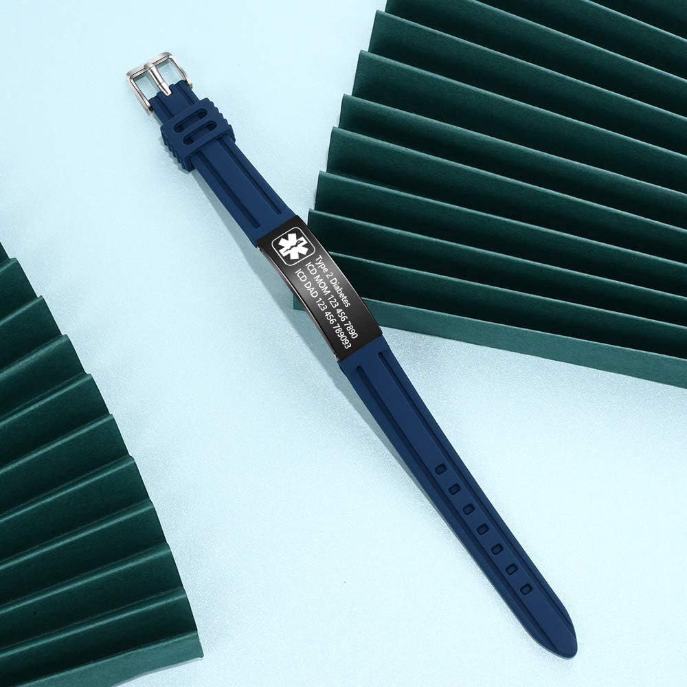 Pulseras personalizadas de silicona ajustable de alerta médica impermeable deporte identificación identificación nombre pulseras para hombres mujeres