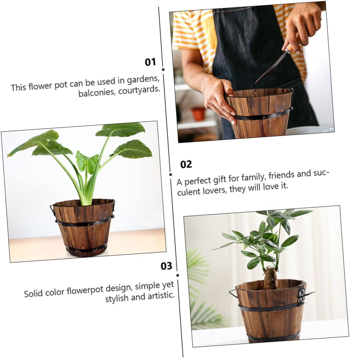 Cabilock Maceta de 4 piezas para exteriores, maceta multifuncional, cubo de madera, decoración de escritorio, caja de flores sintéticas, maceta para
