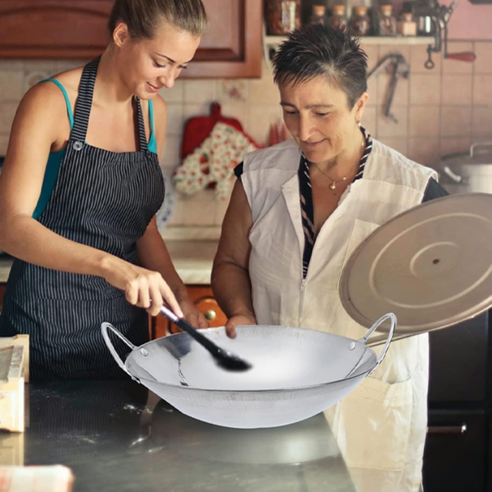 Happyyami Sartén de metal para wok, 2 piezas de acero inoxidable, sartén pequeña con doble mango antiadherente para estufas de gas eléctricas de