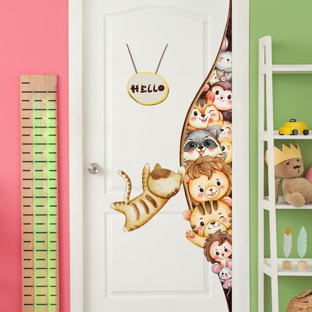 Clothmile Calcomanía de pared de animales de acuarela, estilo de dibujos animados 18, PVC, decoración de interiores y aprendizaje temprano, para
