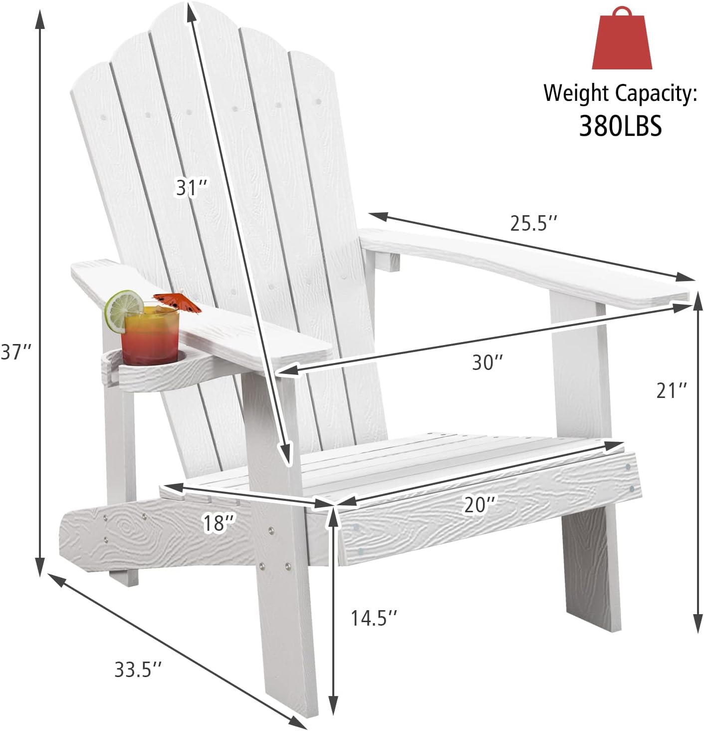 Tangkula Silla Adirondack de gran tamaño, sillas de patio con soporte ajustable para tazas, sillones con caderas y listones, resistente a la
