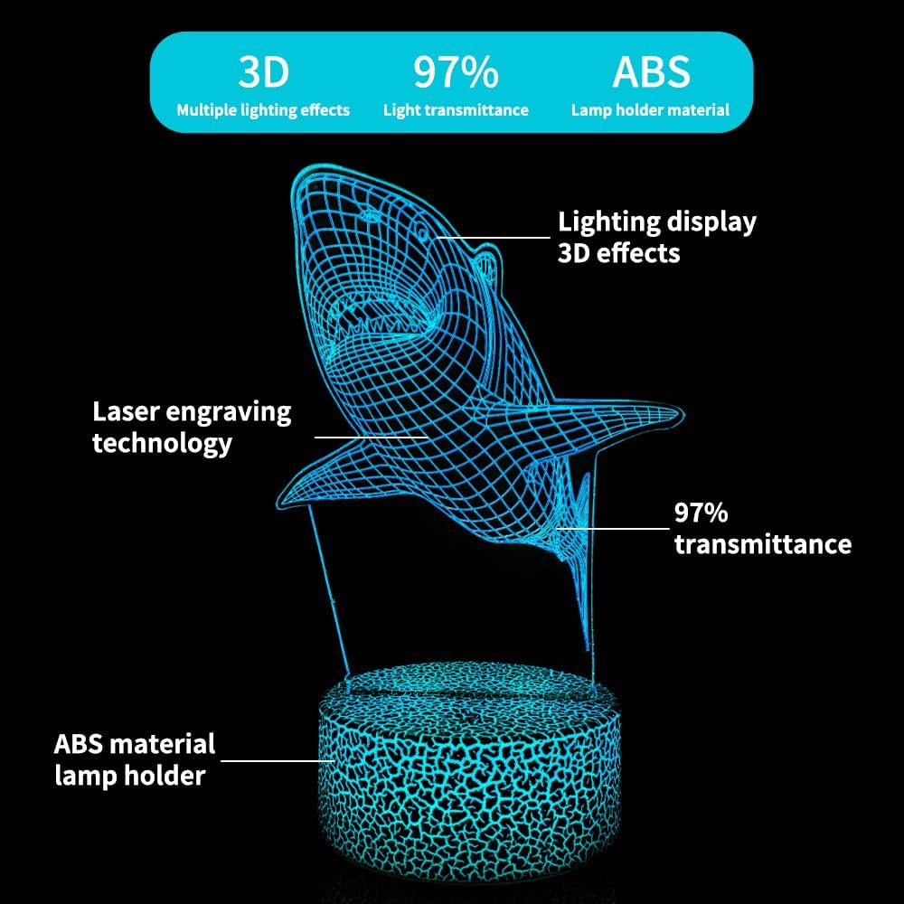 Luz nocturna 3D con diseño de animales oceánicos para niños (4 patrones), lámpara de ilusión con control remoto, 16 colores cambiantes, decoración