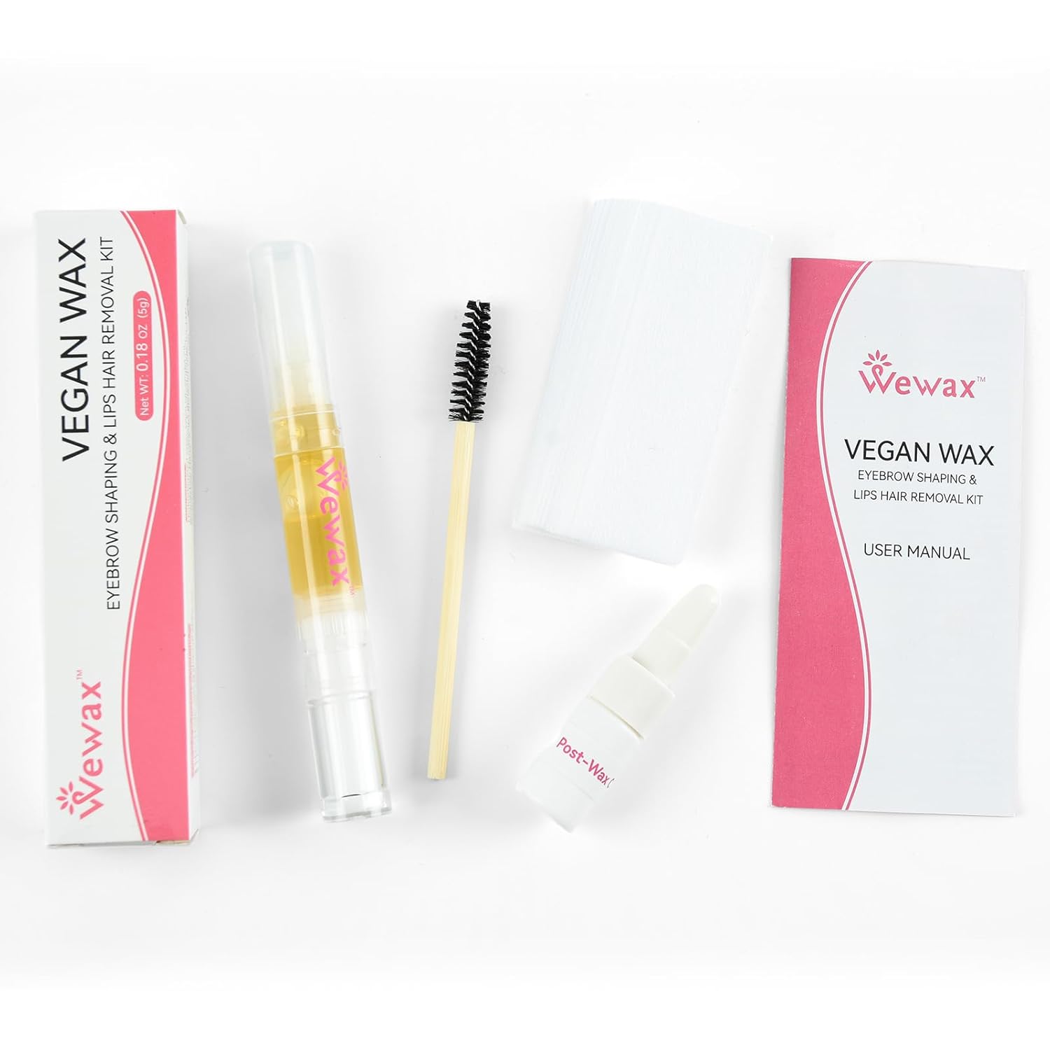 Kit de depilación de cejas para depilación con 20 mini tiras de depilación y 0.18 oz de cera vegetal natural que da forma a tus cejas, kit