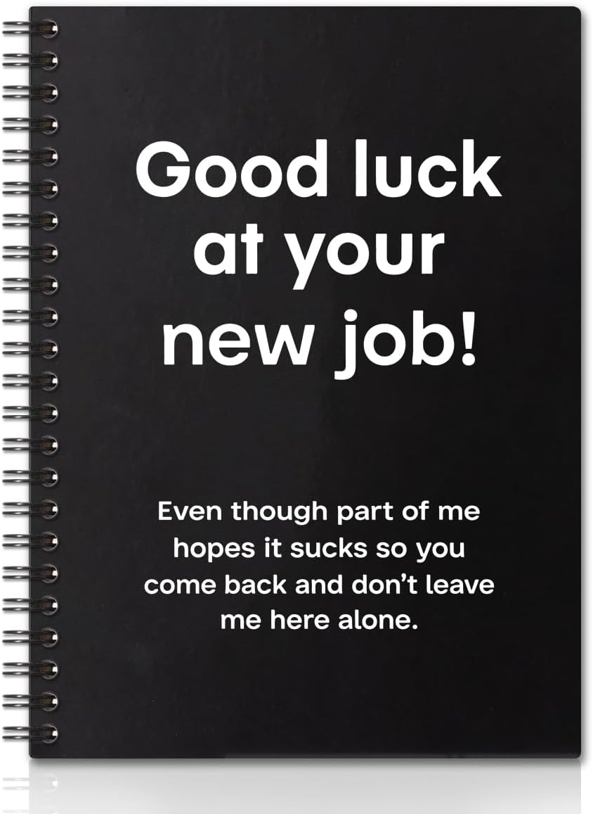 QYUVK Good Luck At Your New Job – Cuadernos en espiral de tapa dura de 160 páginas de 6 x 8 pulgadas para escribir y dibujar, divertido diario negro