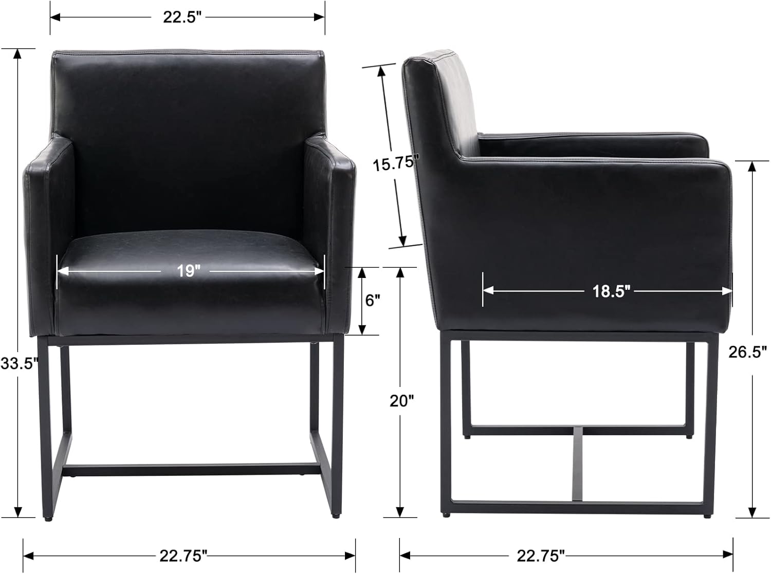Wahson Juego de 2 sillas de comedor modernas tapizadas de piel sintética con brazo, sillas de cocina contemporáneas con base de metal dorado, piel