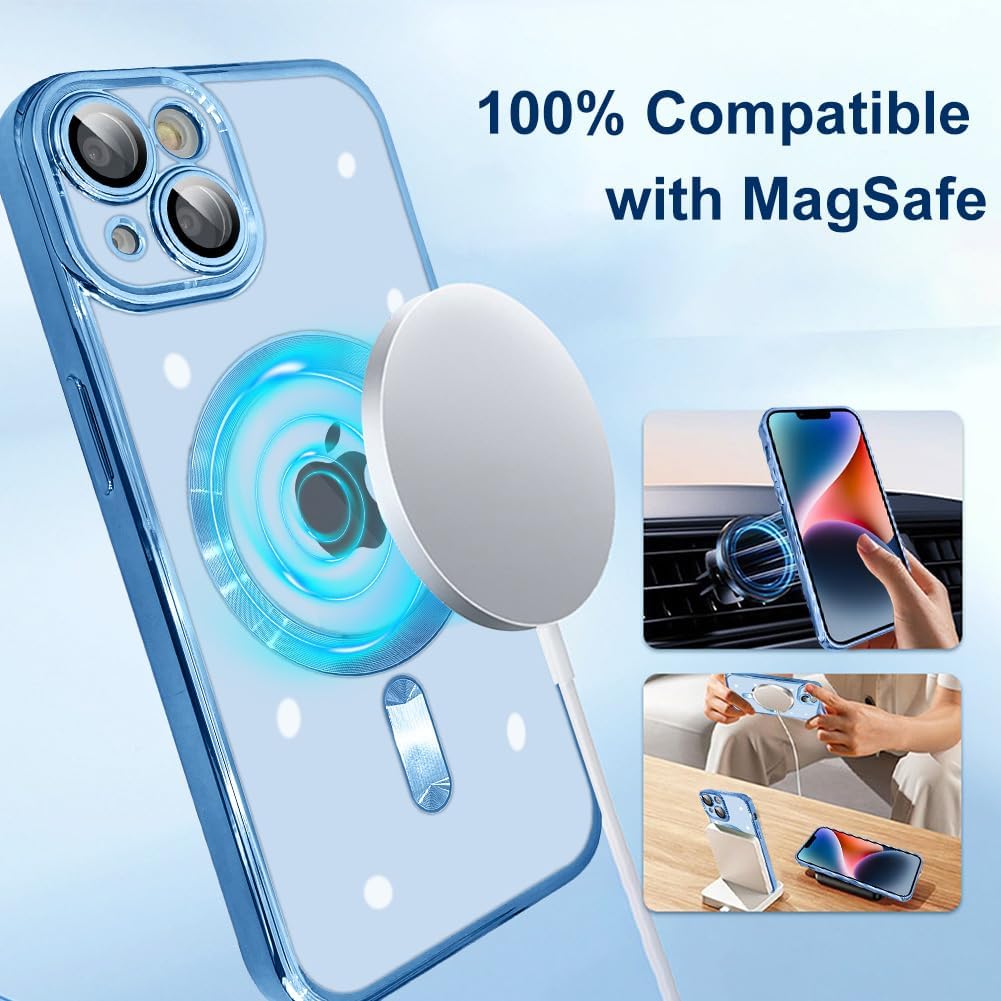 ZIYE Funda magnética para iPhone 15 compatible con MagSafe protección completa de la cámara, cubierta de lujo para mujeres y hombres, funda